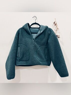 Sherpa Half-Zip Hoodie Jacket - green, cropped